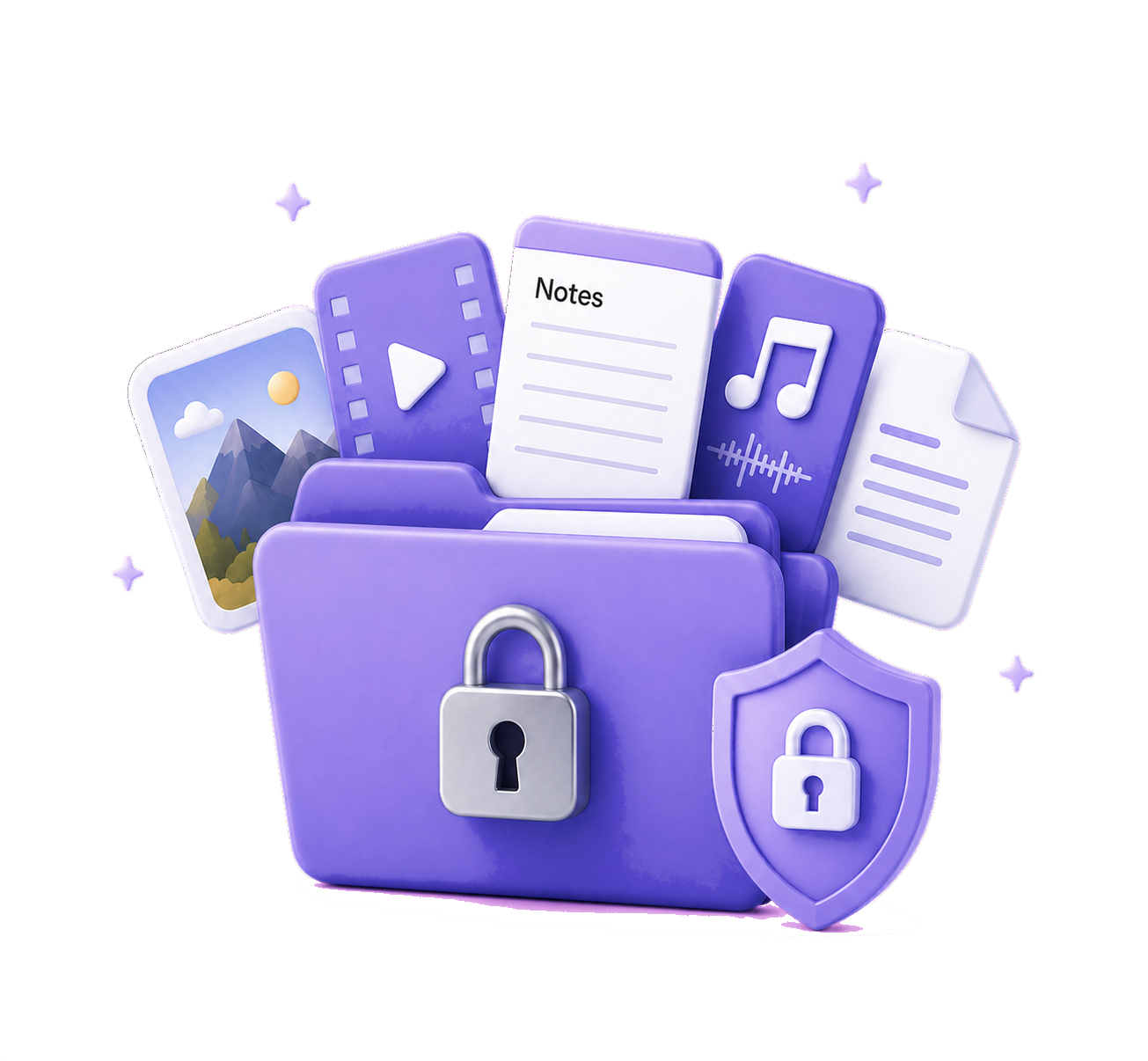 Private folder containing photos, video, notes, audio and documents