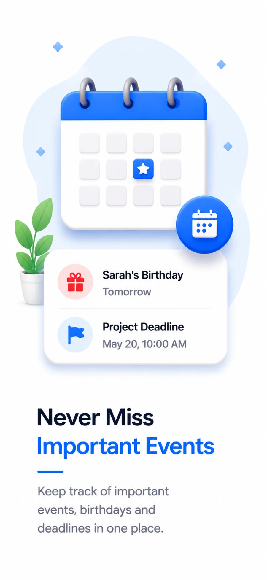 My Day Calendar screen with month view and upcoming events list