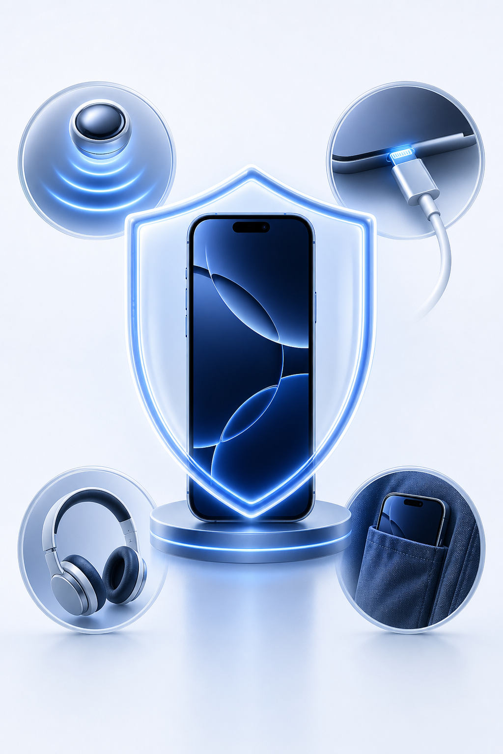 An iPhone protected by motion, charging, audio, and pocket sensors